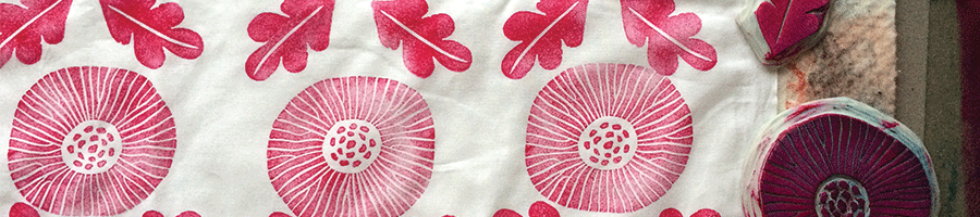 Magenta Poppy Block Print on Fabric